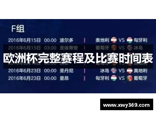 欧洲杯完整赛程及比赛时间表